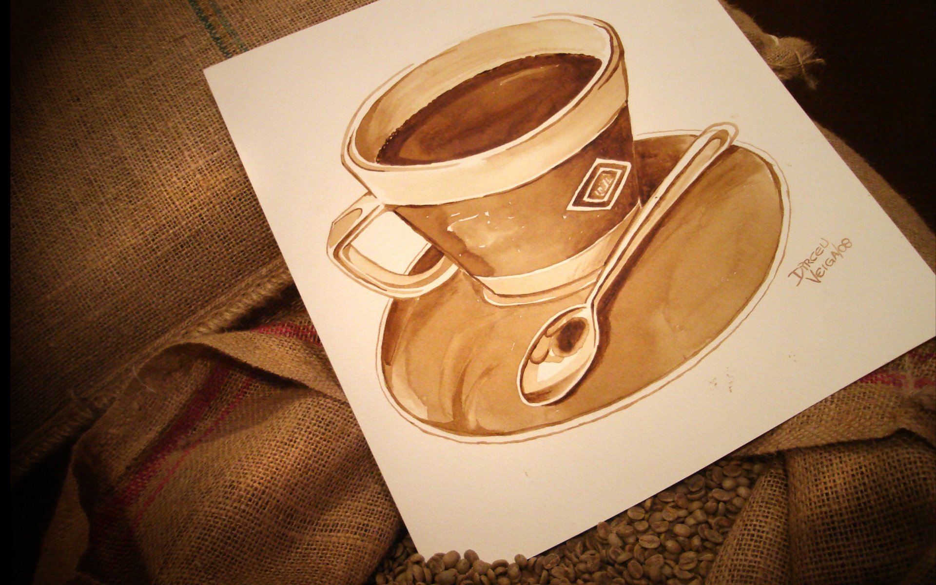 mood caffè tazza di caffè disegnata tazza tazza cucchiaio piatto carta sacchetto grani