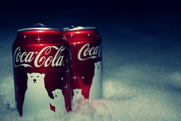 Cola-Dosen im Schnee