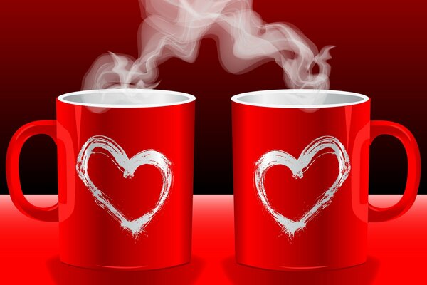 Couples sur les tasses rouges des amoureux