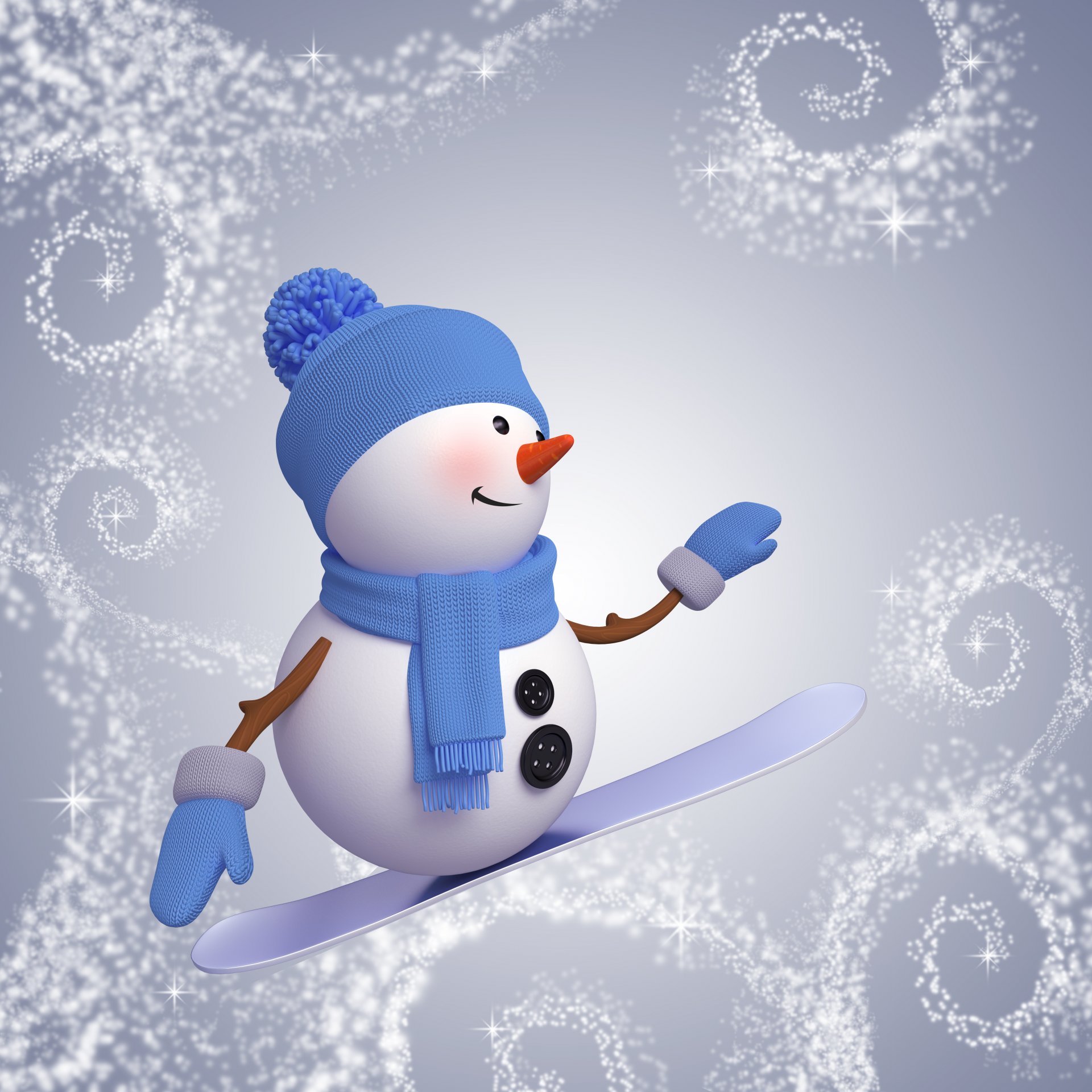 snowman 3d boże narodzenie nowy rok snowboard zima śnieg