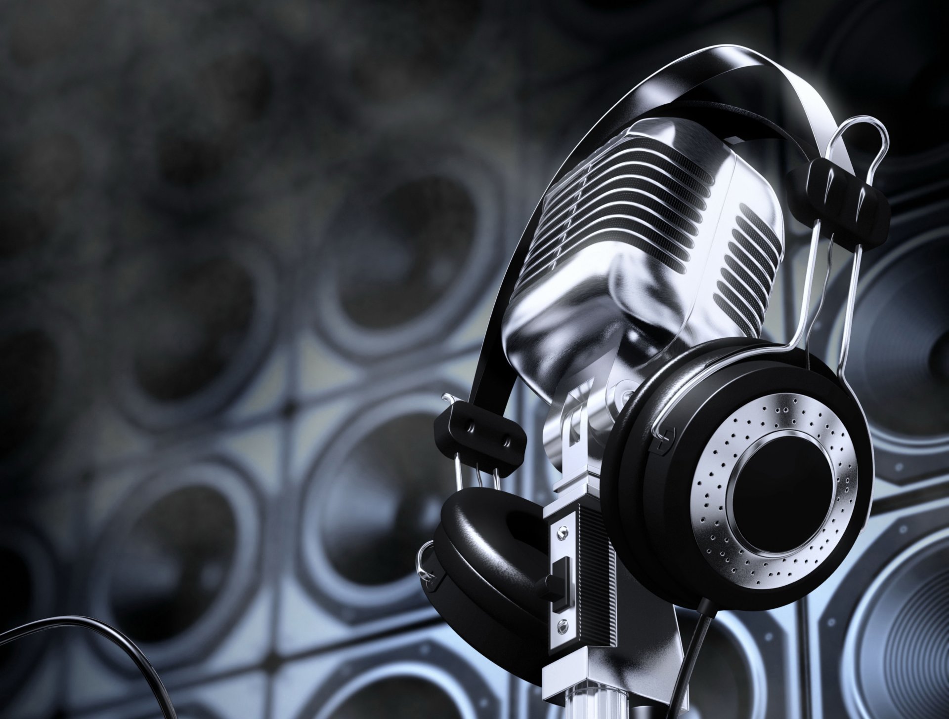 art microphone headphones retro dynamics background haze abstract 3d wallpaper