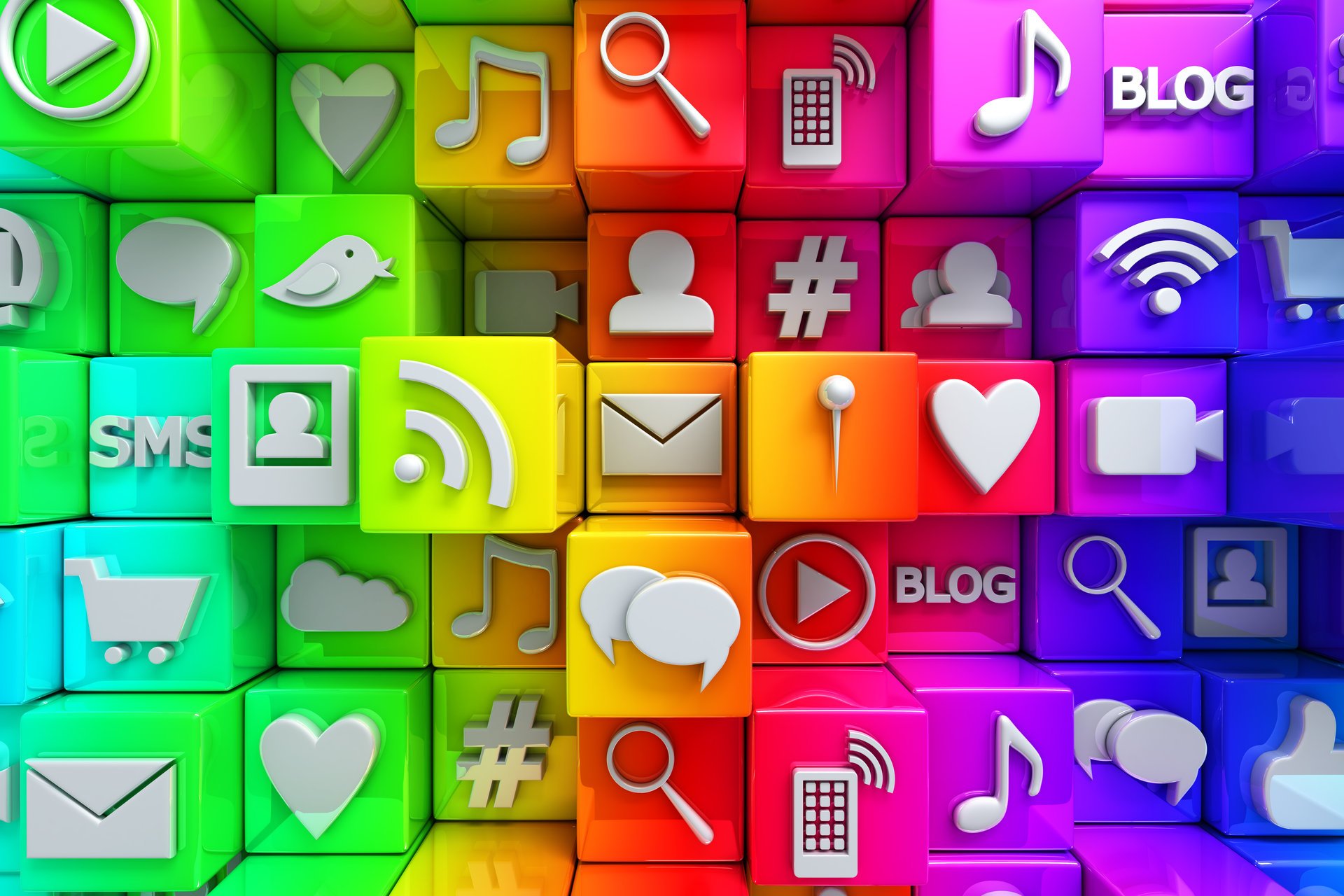 ocial media icons 3d cubes colorful social networks internet