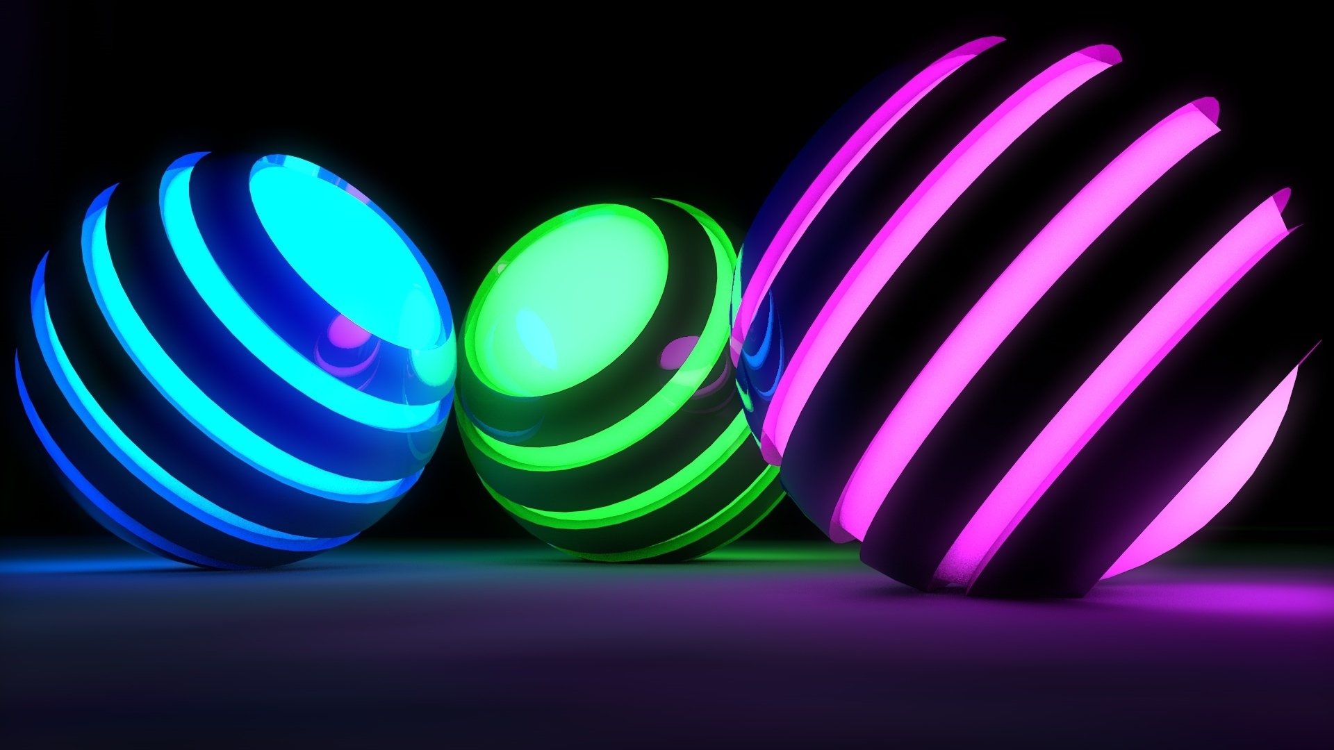 rendering graphics ball sphere rings strips glow light lights flowers reflections reflection silhouettes outlines surface background