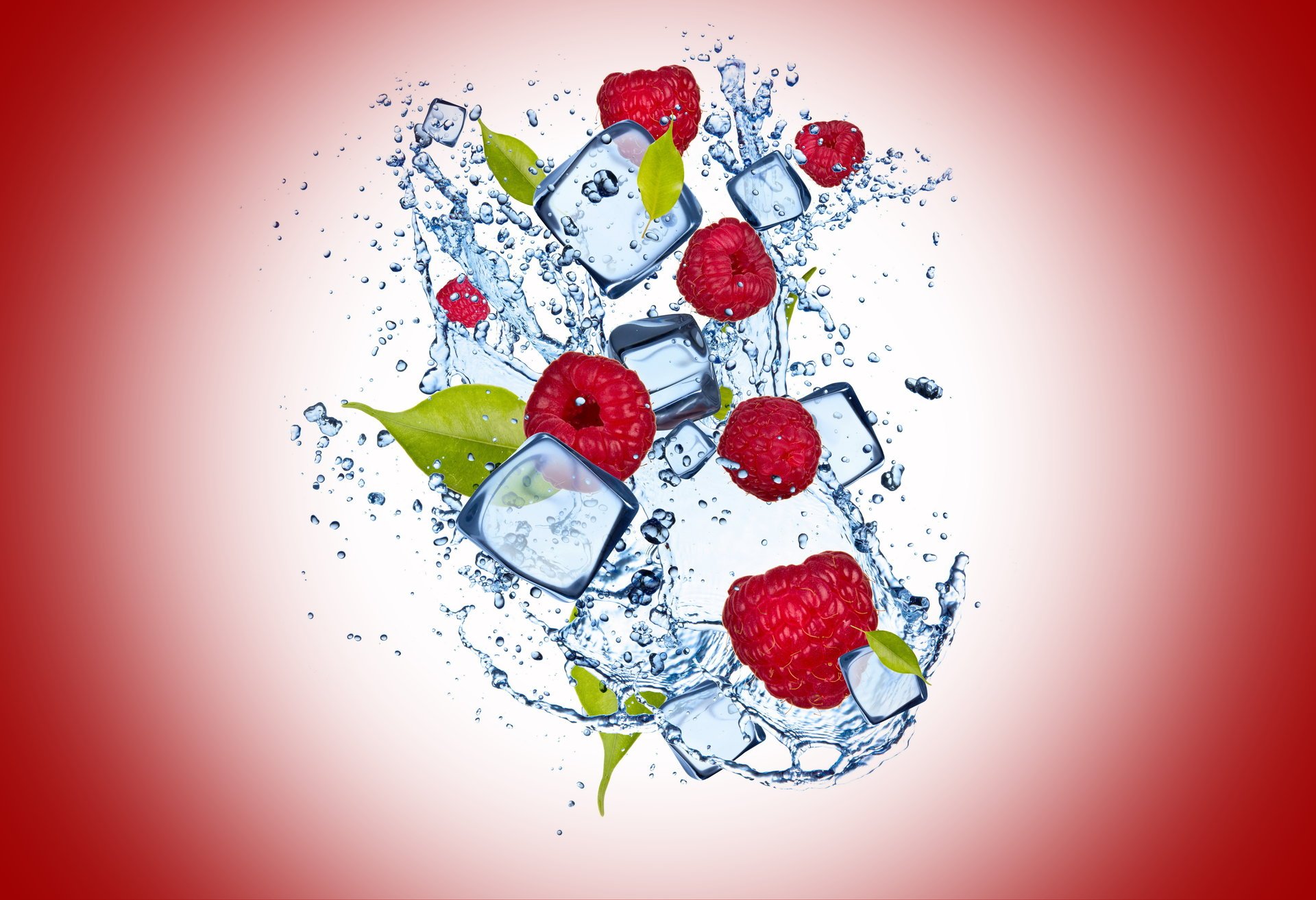 cherry background raspberry next water drops ice