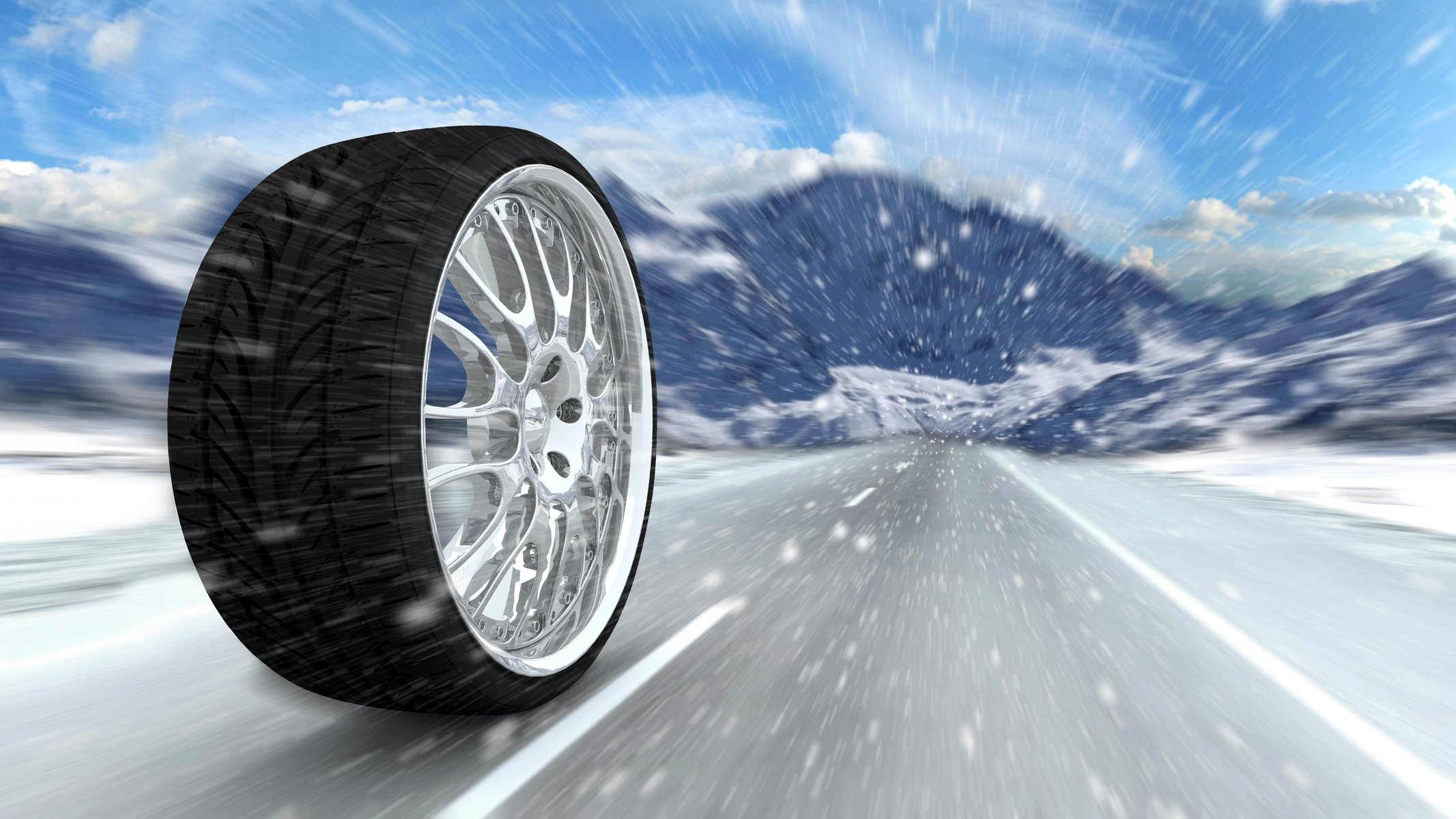 kunst automobil rad winter reifen gegossen antrieb rollen durch winter straße markup berge schneefall abstraktion 3d hintergrundbilder