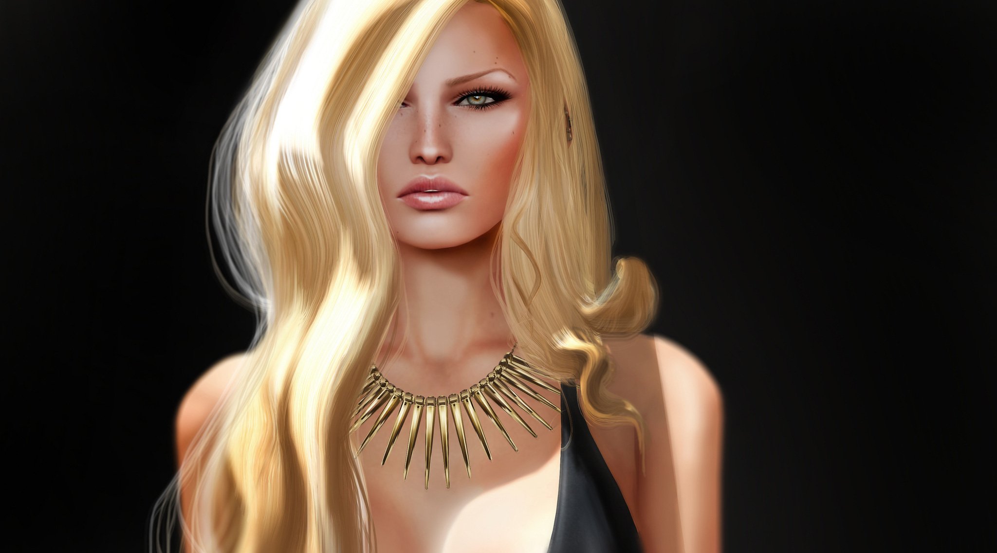 girl blonde face hair view rendering