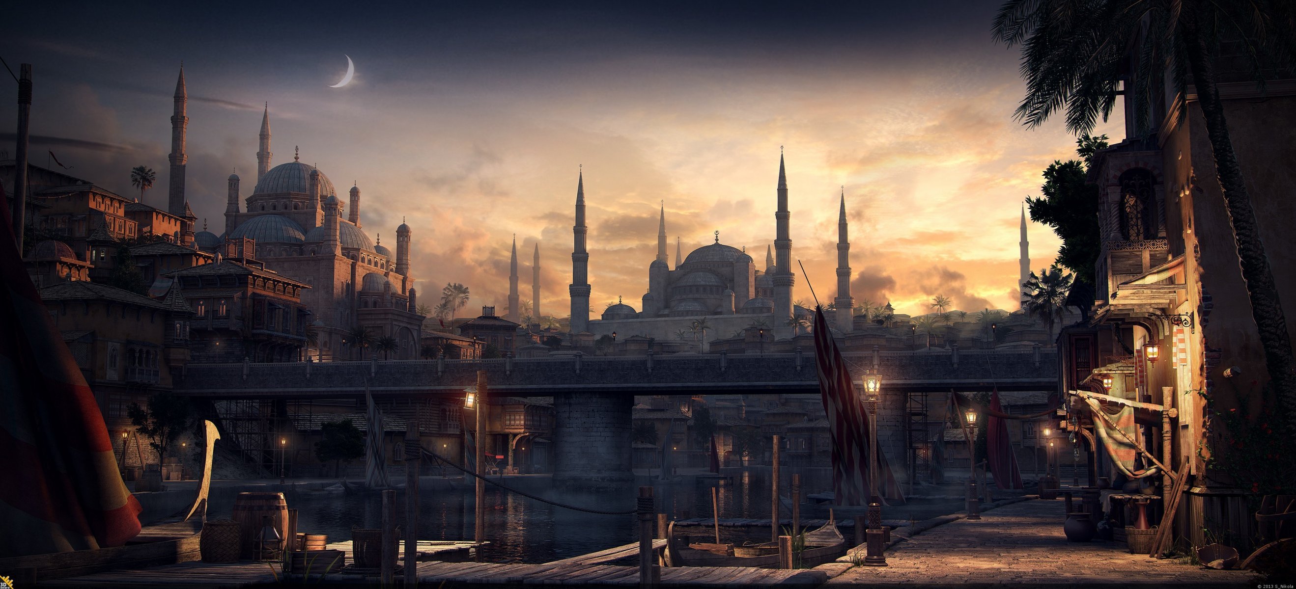 of constantinople town mosque render graphic