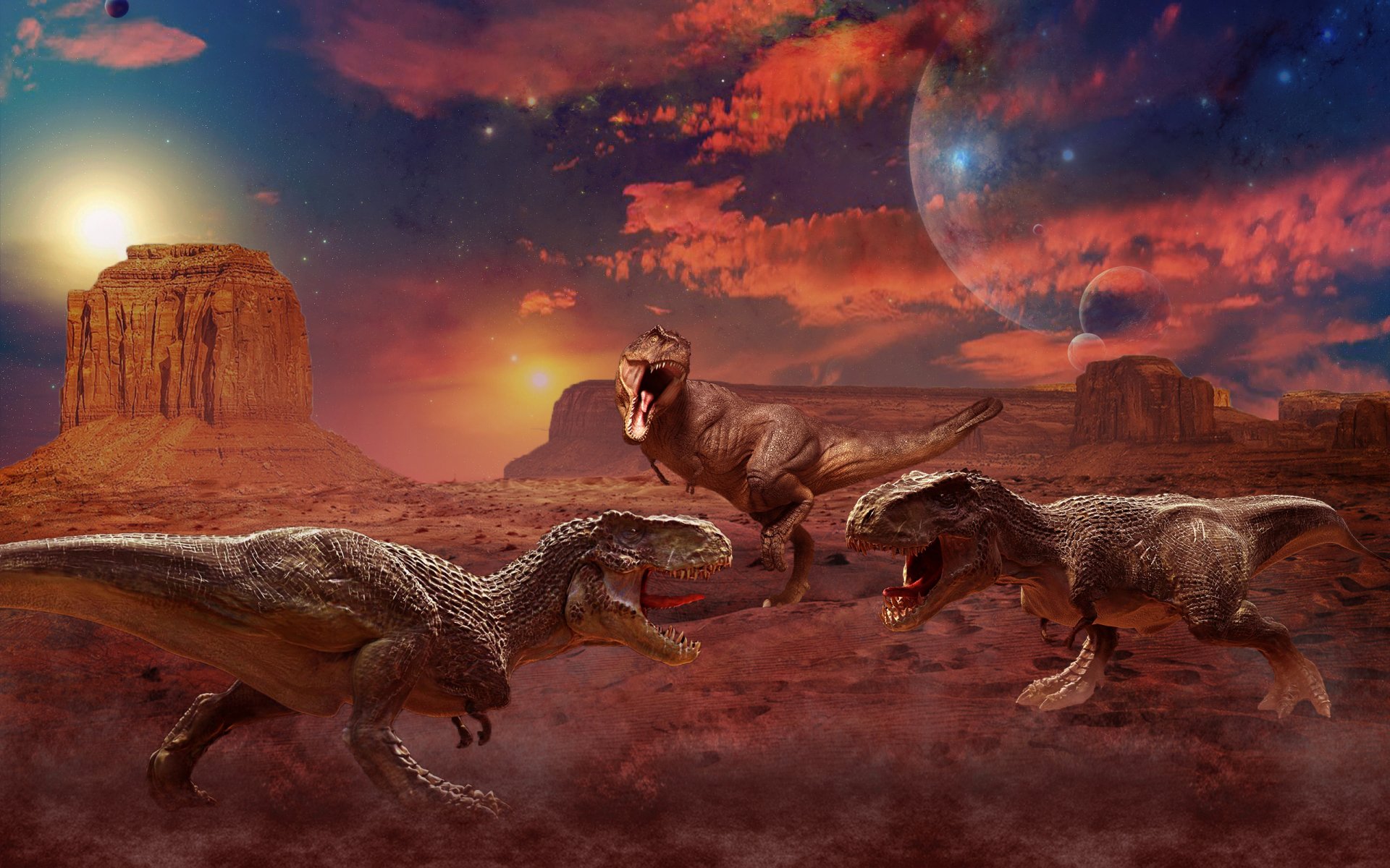 le tyrannosaure rex les dinosaures le ciel les rochers les nuages l espace la montagne