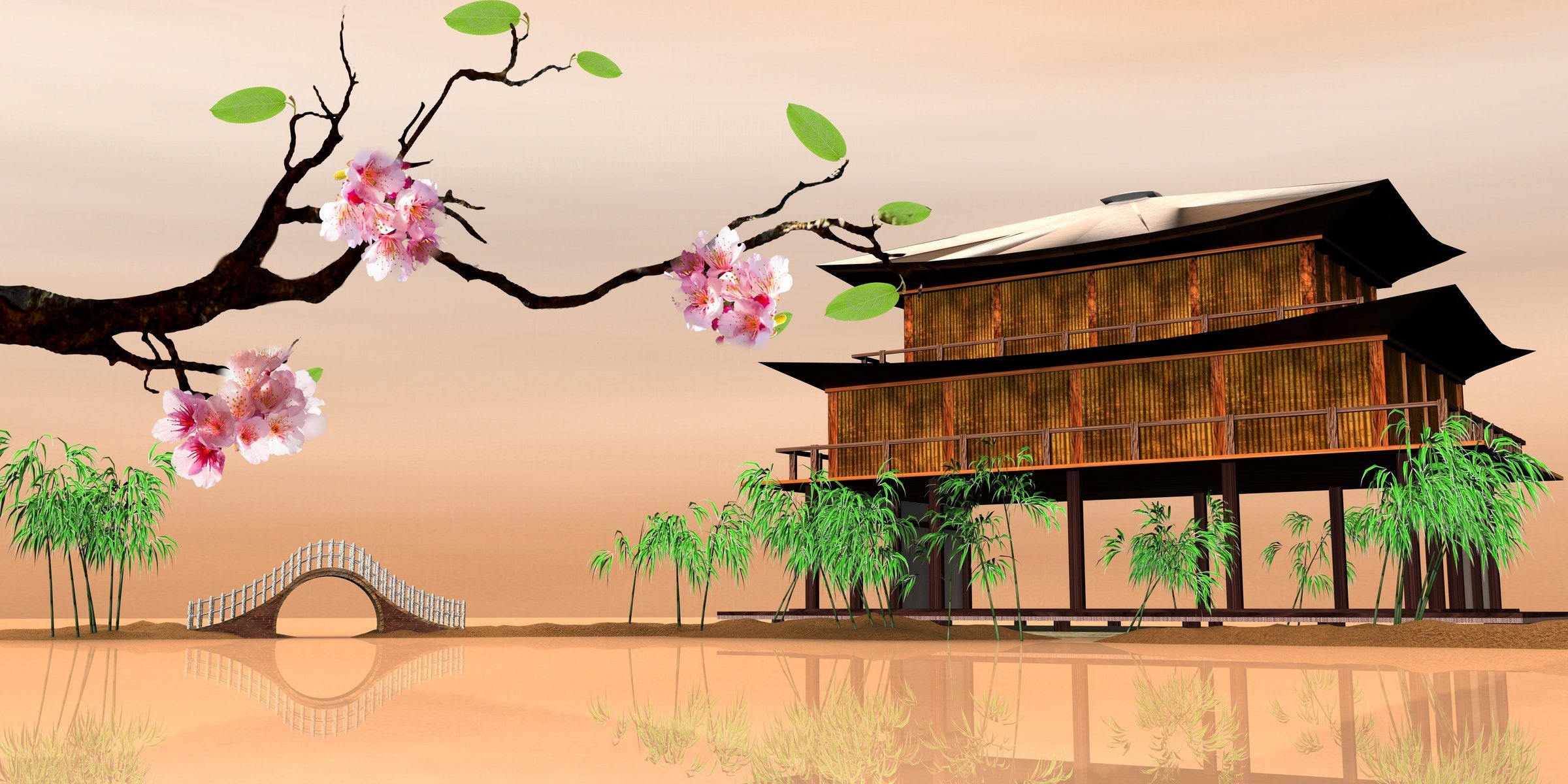 orientales paysages sakura la maison sur l eau la maison sur l eau 3d