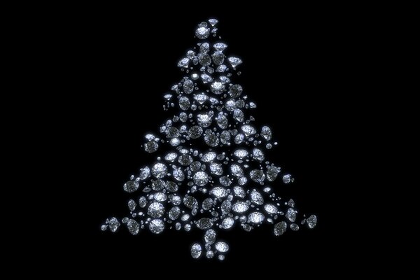 Albero di Natale fatto di diamanti su sfondo nero