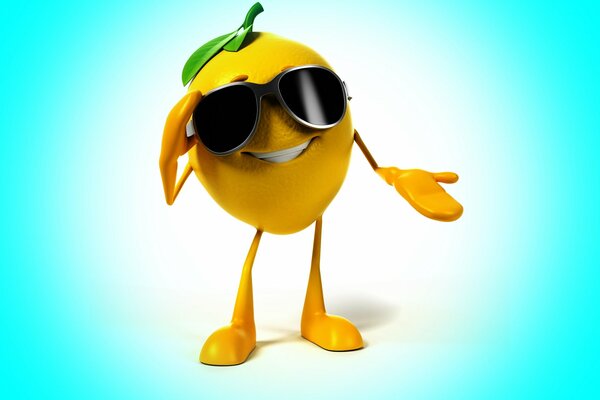 Yellow lemon in sunglasses