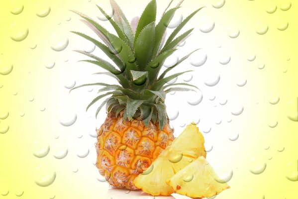 Ananas mit Blasen und Tropfen Hintergrund