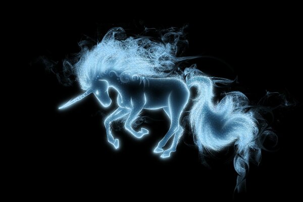 Glowing unicorn on a black background