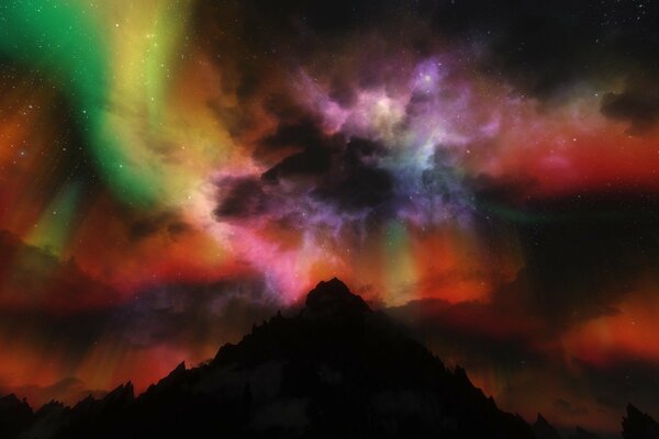 Northern lights on a mountain background