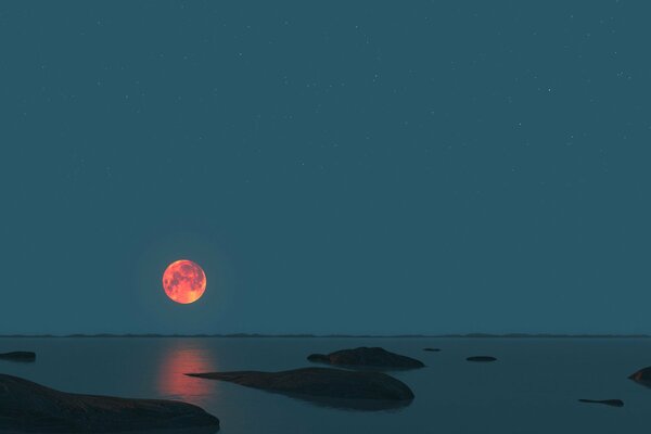 Panorama del cielo notturno con la luna