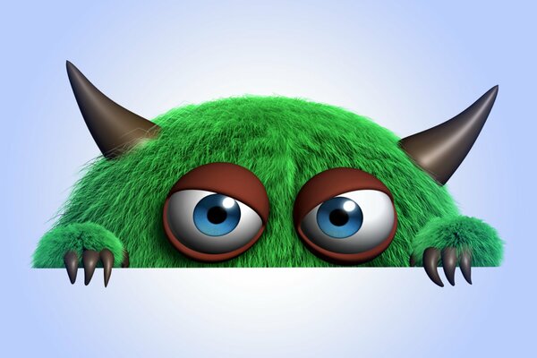 Cartoon fluffy green monster