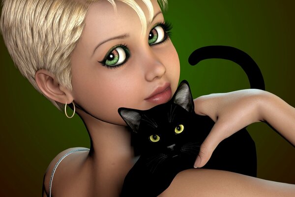 Imagen de una chica con un gato negro