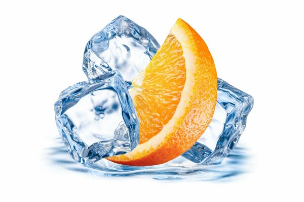 Orange slice and ice cubes