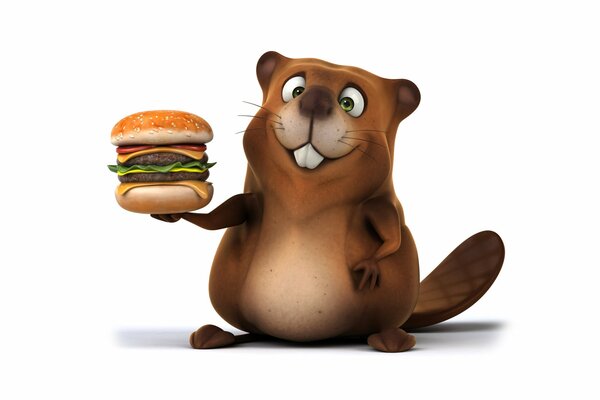 Beaver holds a huge sandwich in his paws