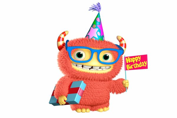 Cartoon smiling monster monster on birthday