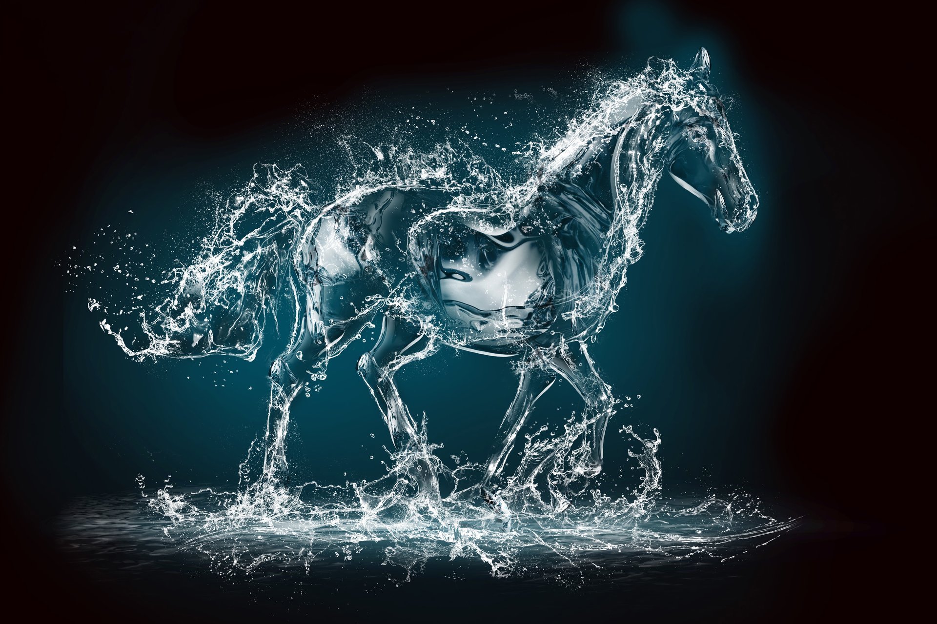 horse rendering animals spray water