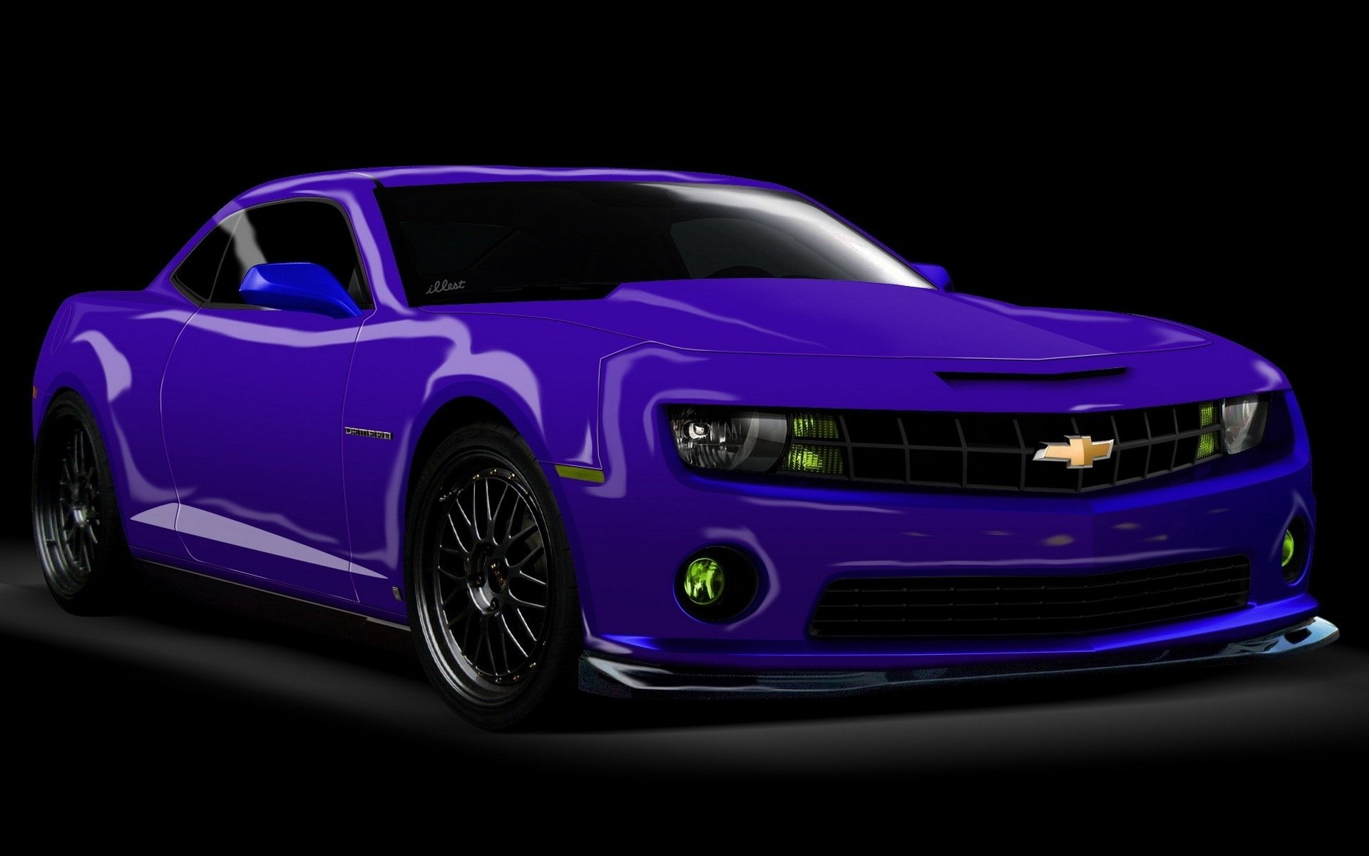 renderizado auto púrpura imagen 3d chevrolet camaro sobre fondo negro