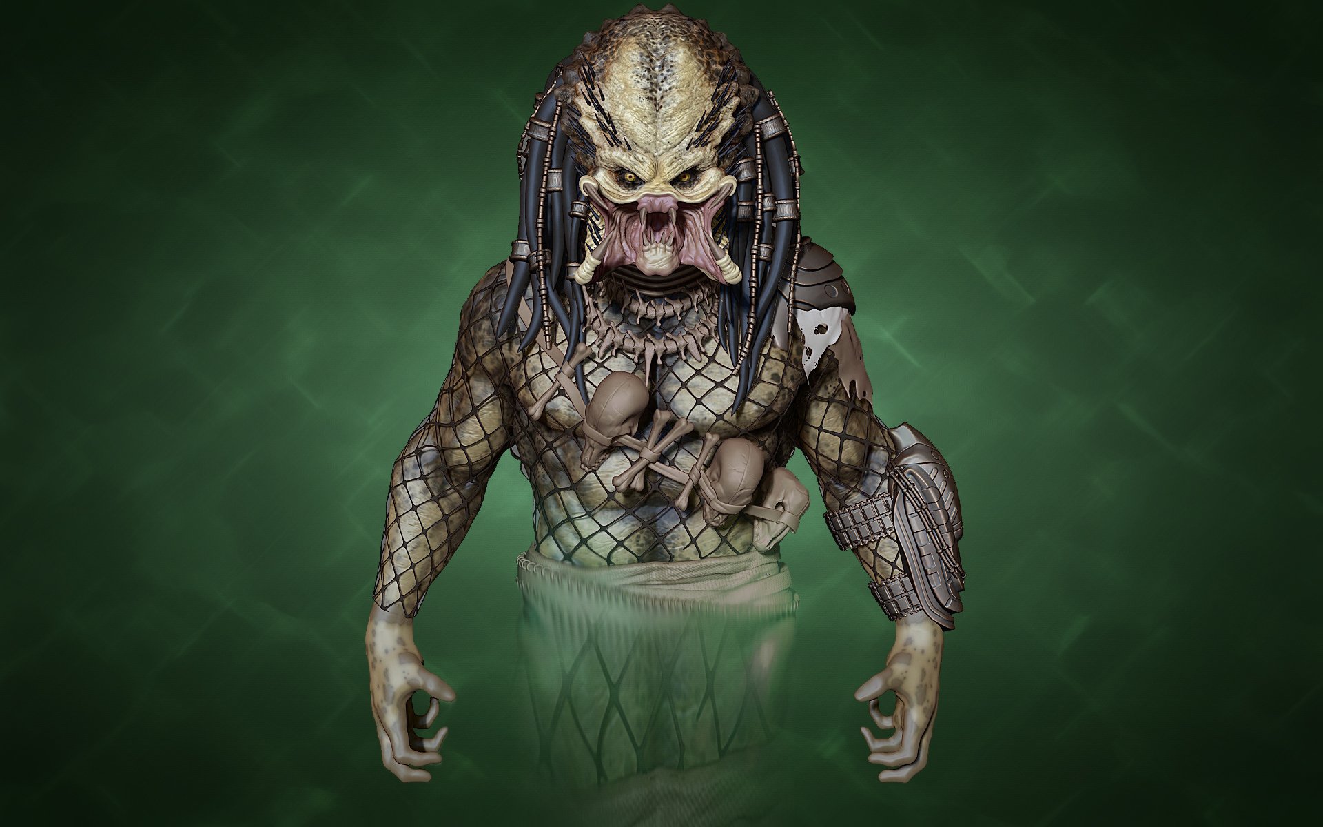 predator zielone tło potwór obcy rendering