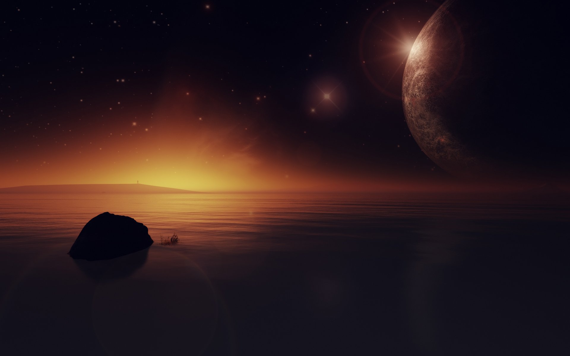 see wasser sterne planet rendering sonnenuntergang