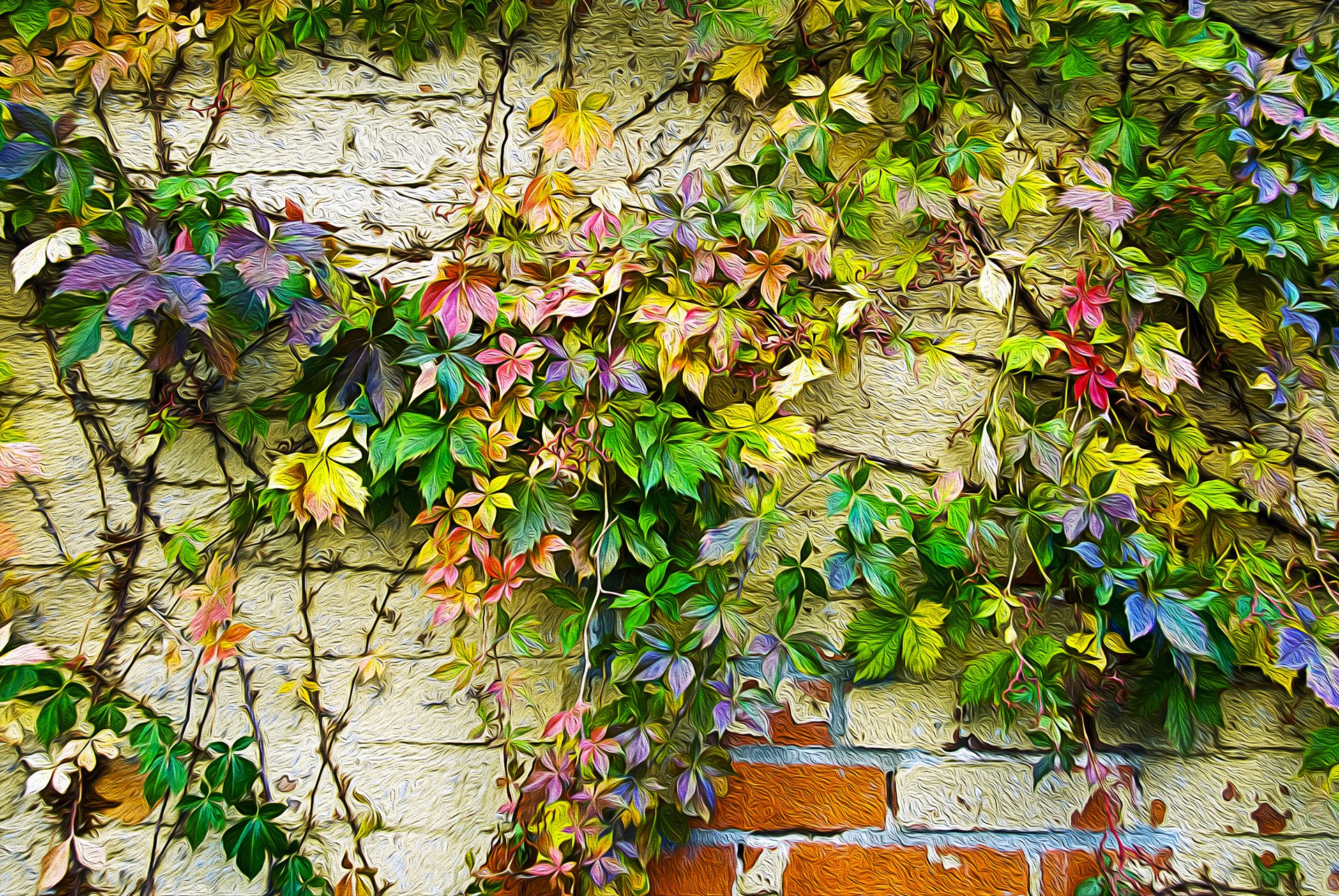 leaves ivy wall autumn flowers paint picture