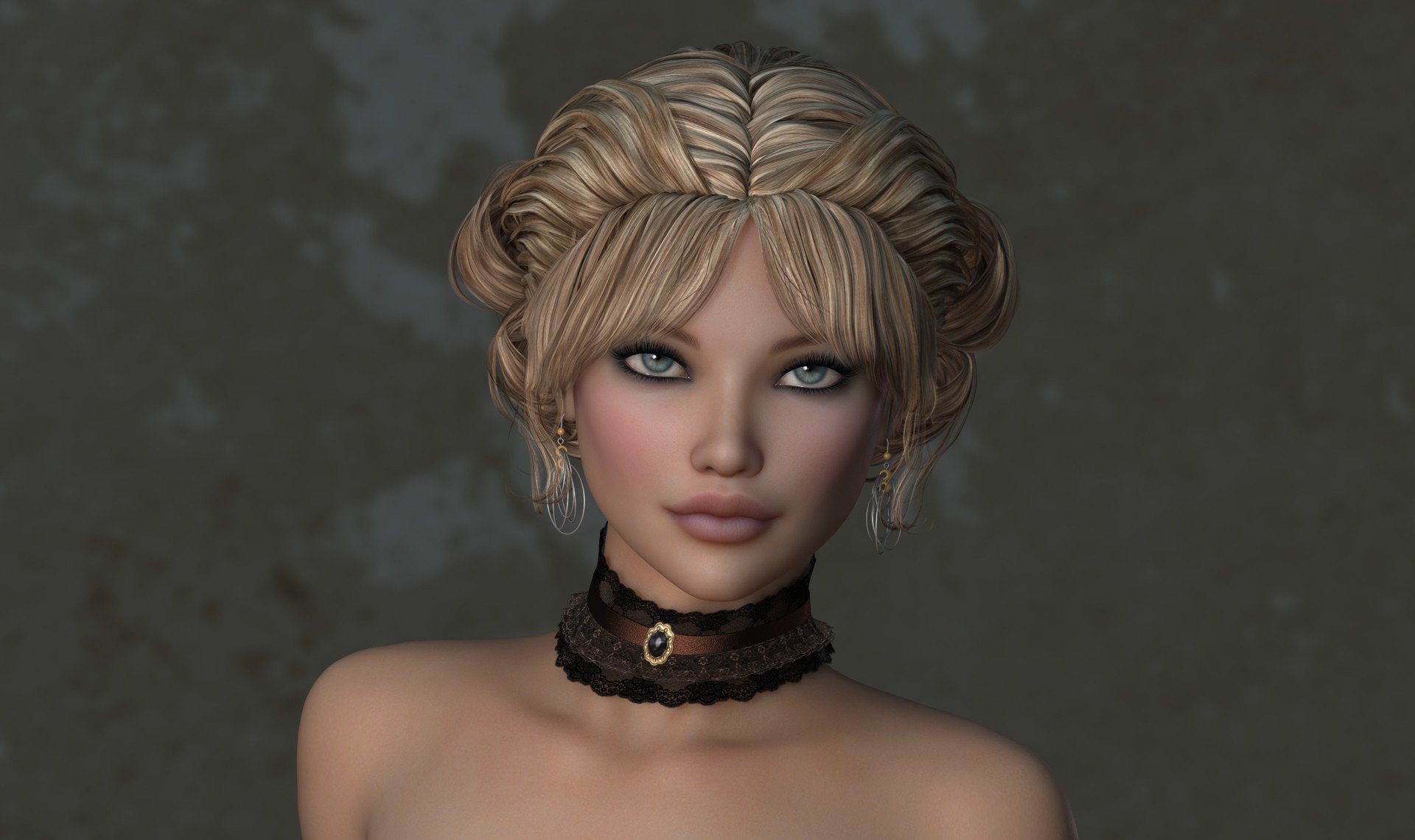 render girl face hair style belt