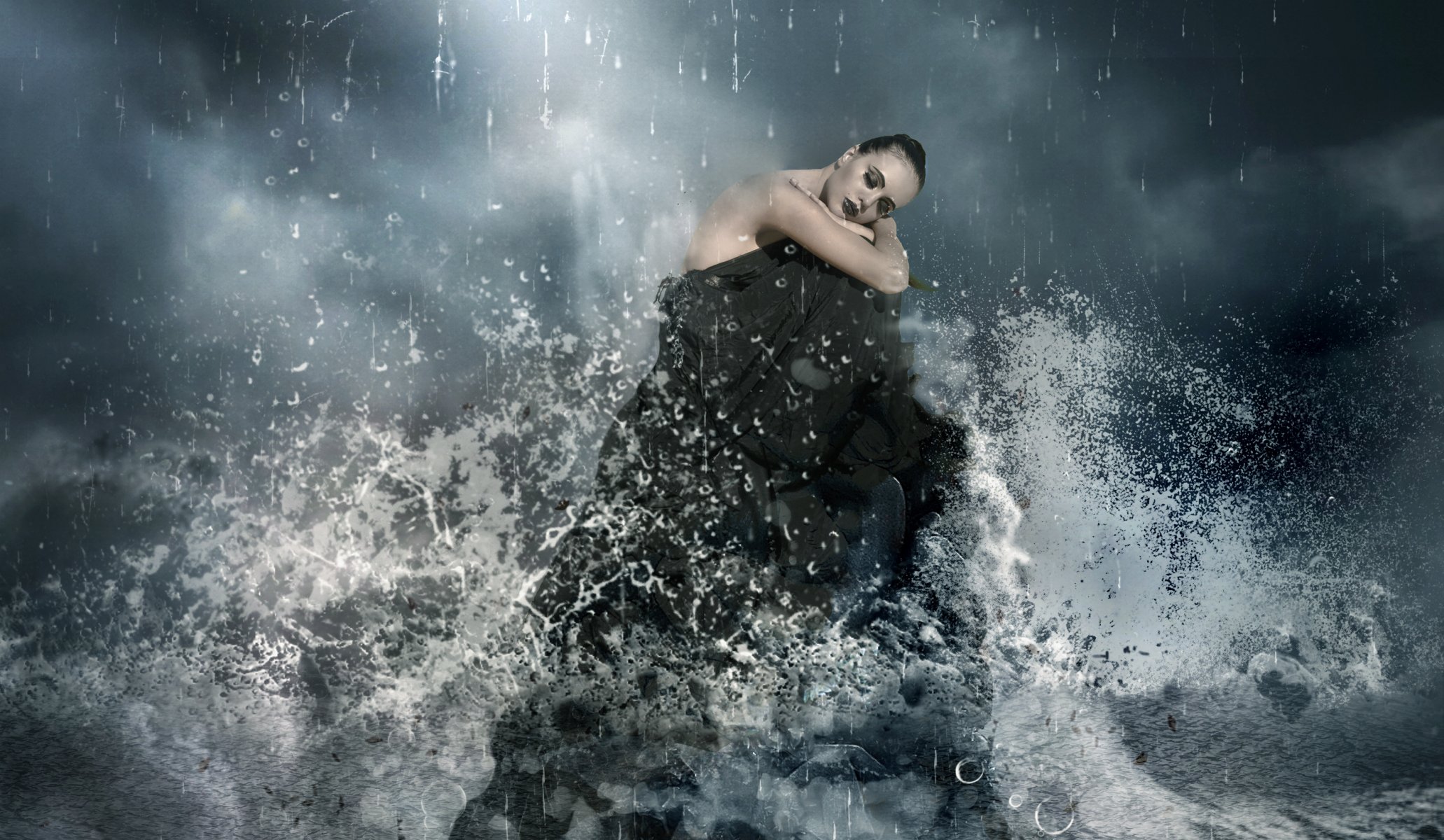 la jeune fille la mer la tempête la roche