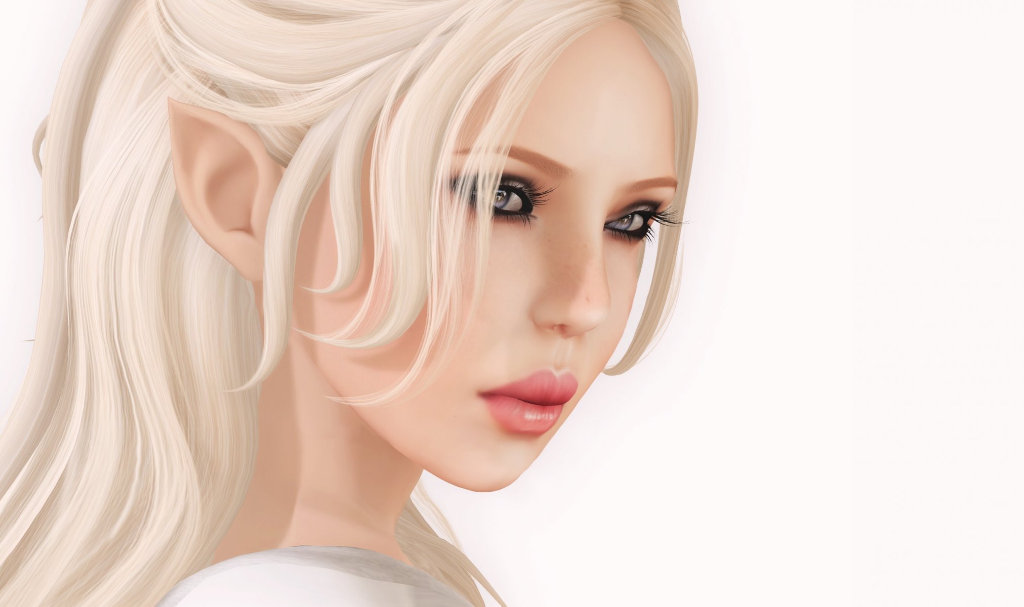 rendering ragazza elfo faccia sfondo bianco