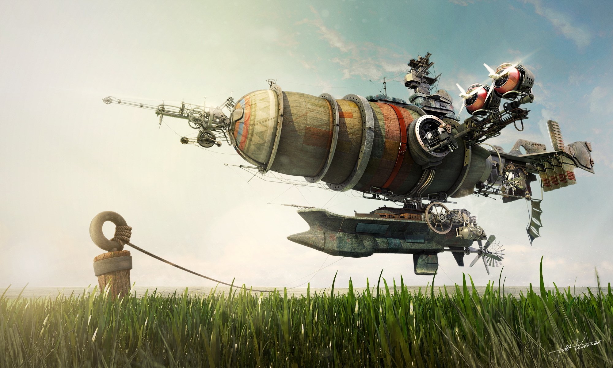 dirigible fantasía fantasía aviación render viaje espera