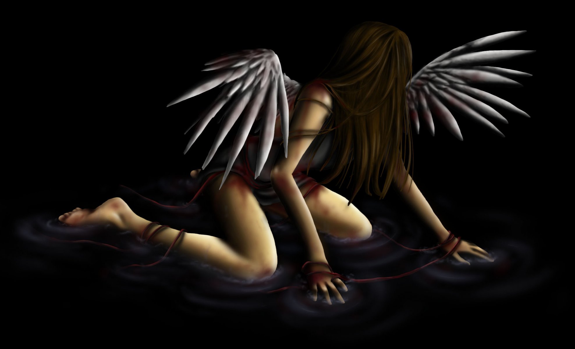 fiction angel girl wings water black background