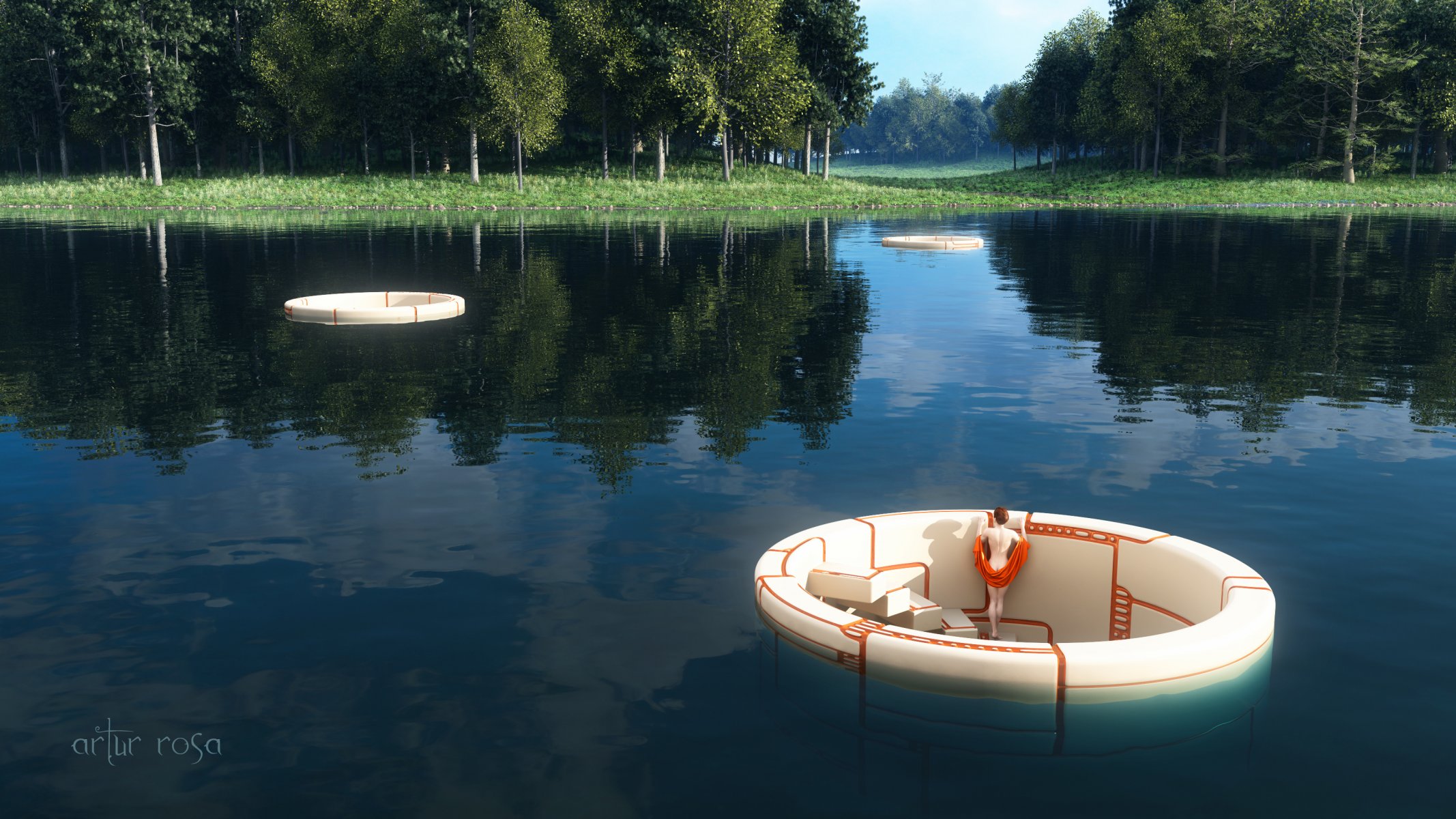 arte lago naturaleza estructuras chica tela líneas