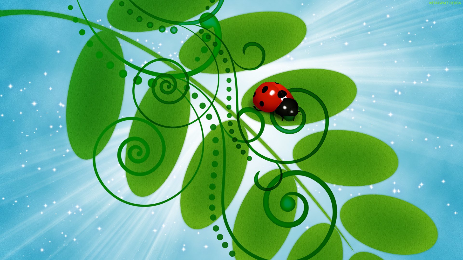 branch leaves ladybug rays sky vector