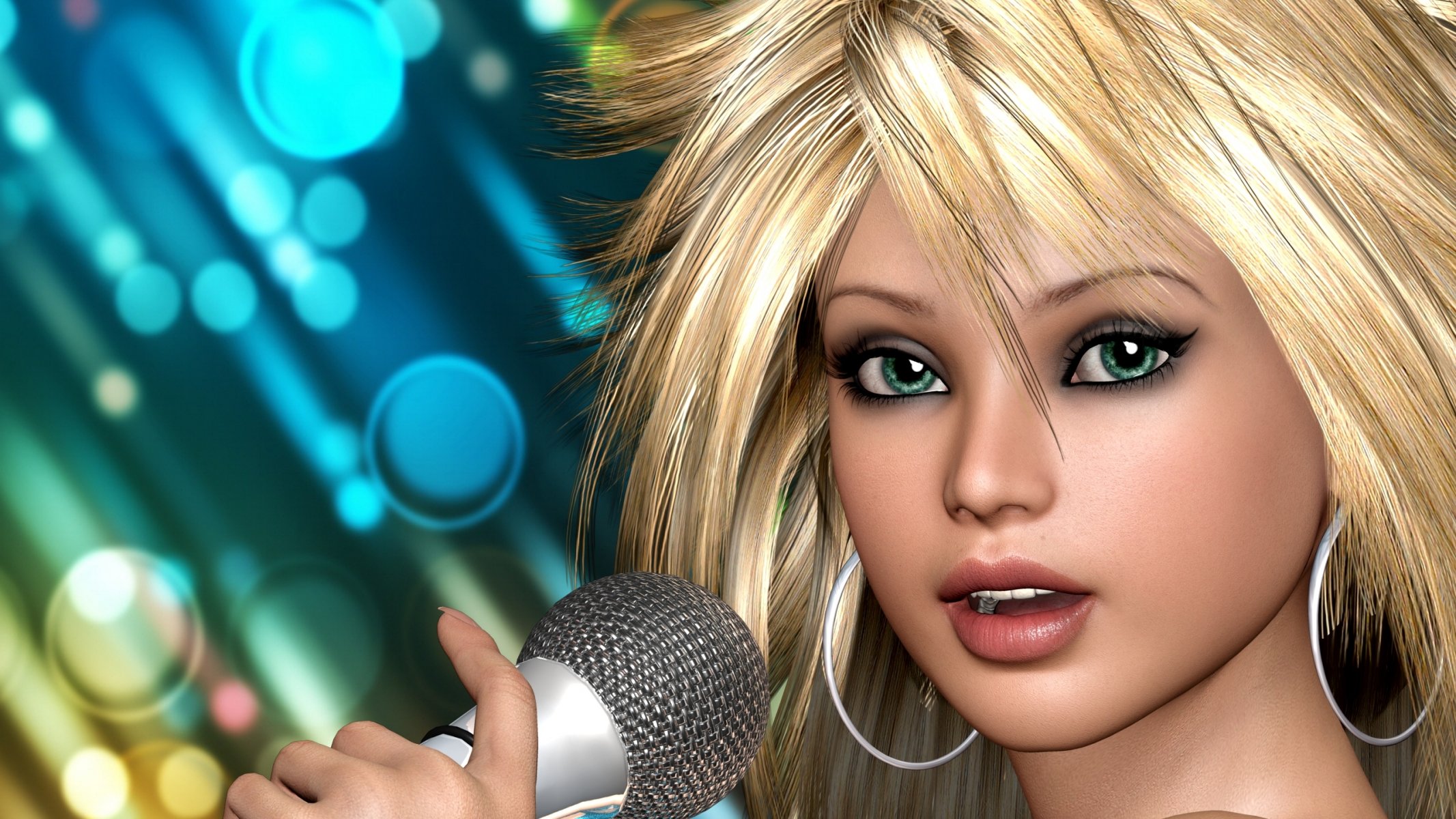 girl blonde microphone singing abstract