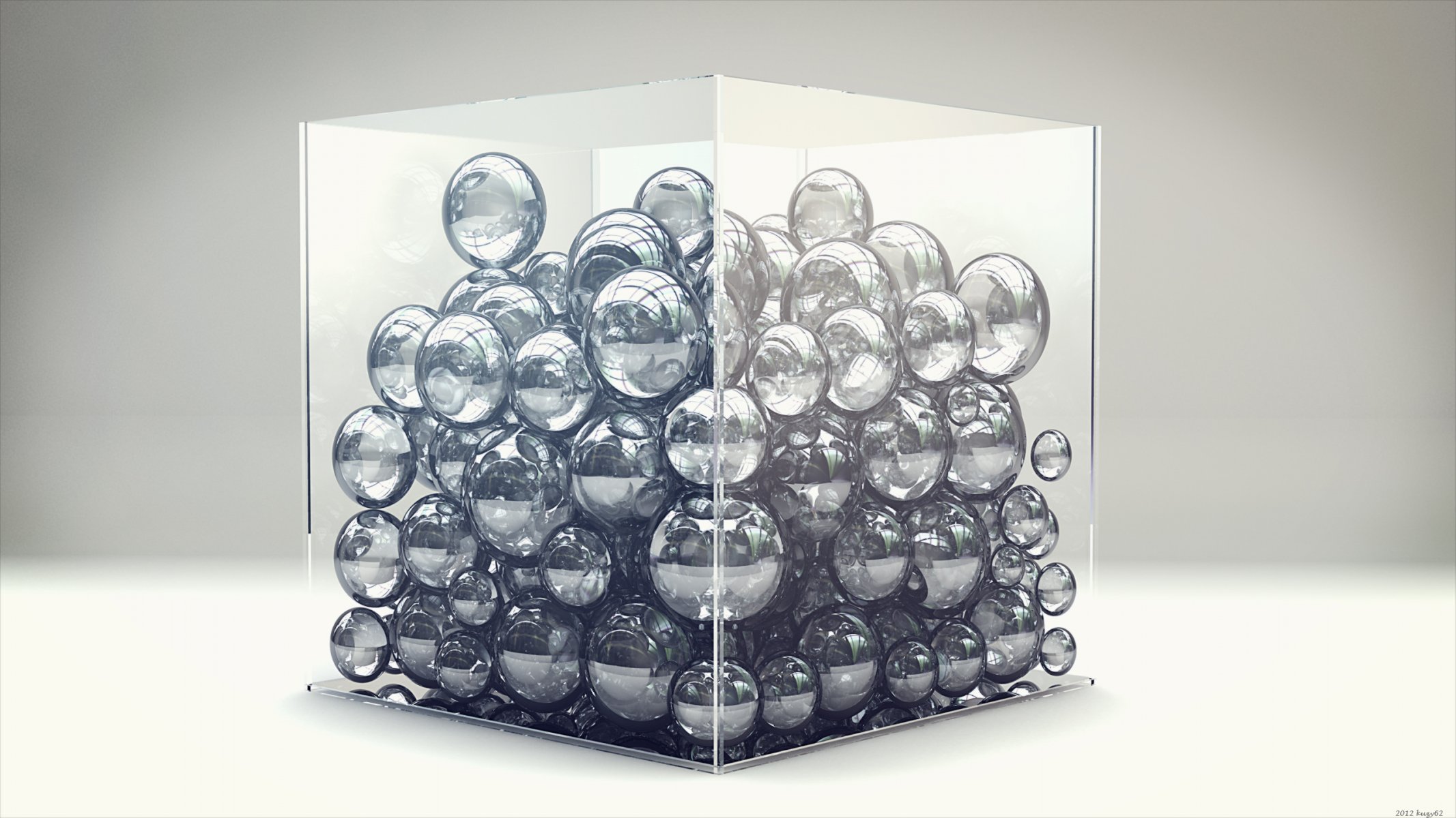 balls render cubic meters glass box