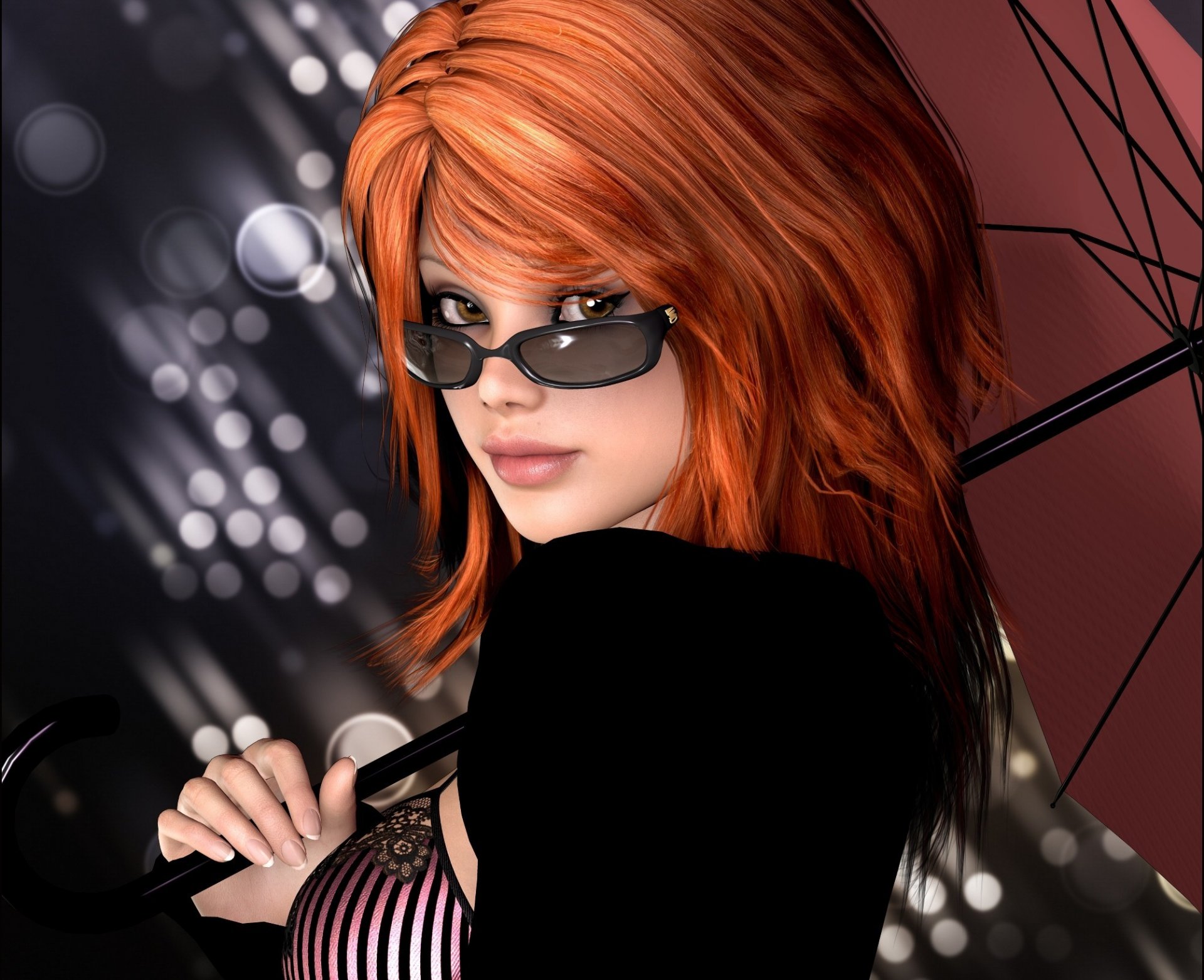 girl redhead umbrella umbrella glasse