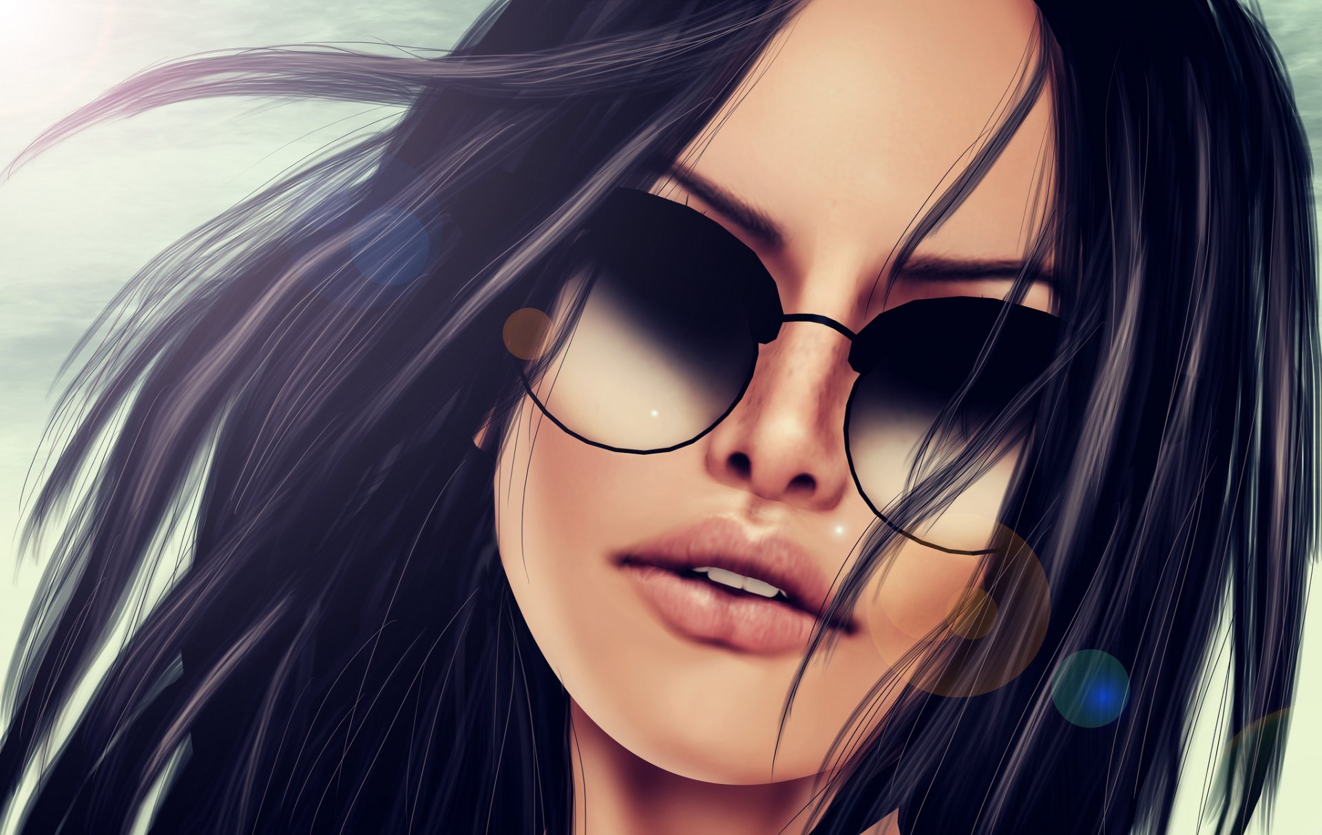 girl face hair sunglasses lips background