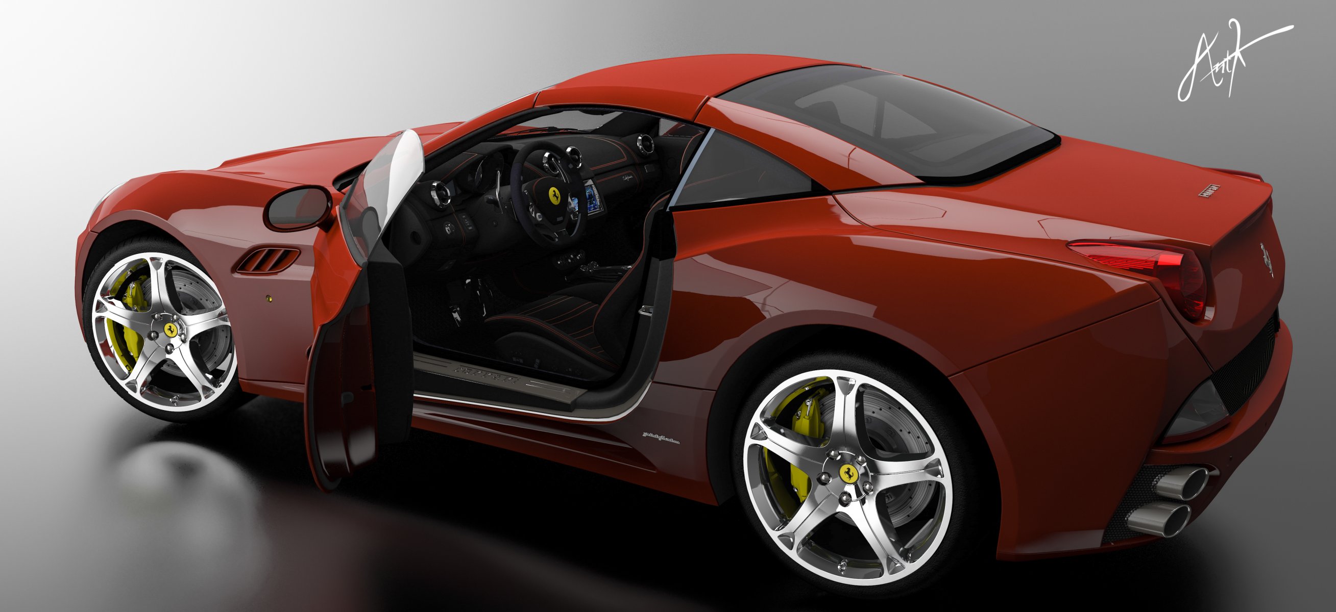 render ferarri macchina porta rossa saloon