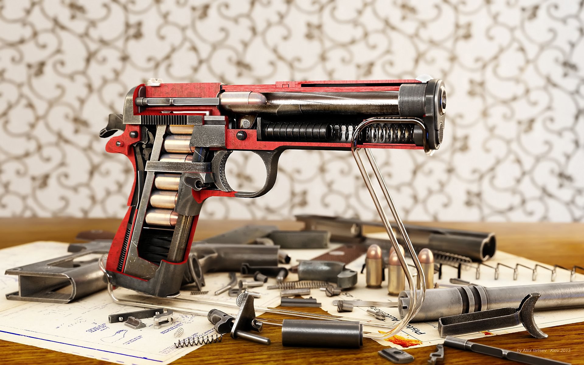 colt cutaway alexander iartsev m1911 in the context of colt cartridges details rendering