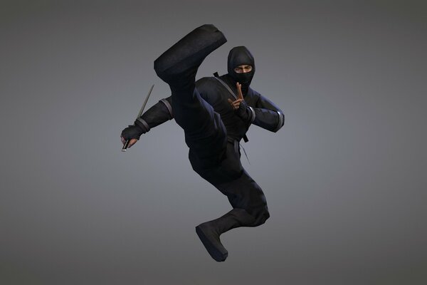 Ninja en costume noir et avec une lame