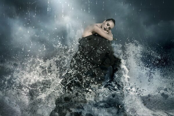 Traité photo de la jeune fille sur l eau avec un spray