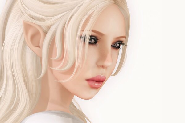 The face of an elf girl with blonde hair