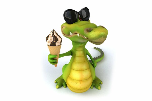 Crocodile advertises glasses and ice cream