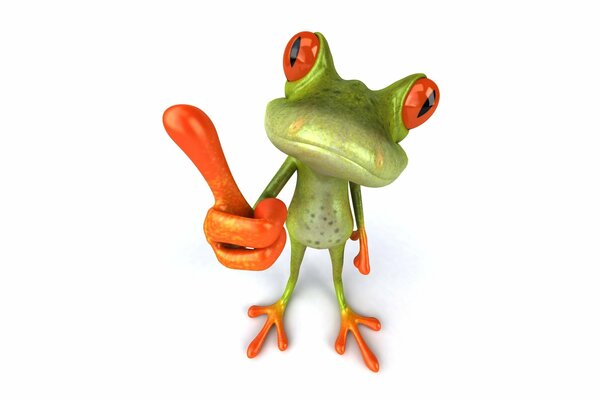 Grenouille aux yeux orange montre OK doigt