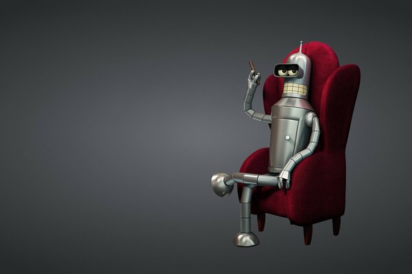 Robot Bender with a cigar sitting in a chair