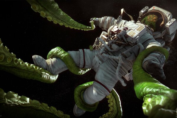 Dangers in space or an astronaut caught by the tentacles of a living being