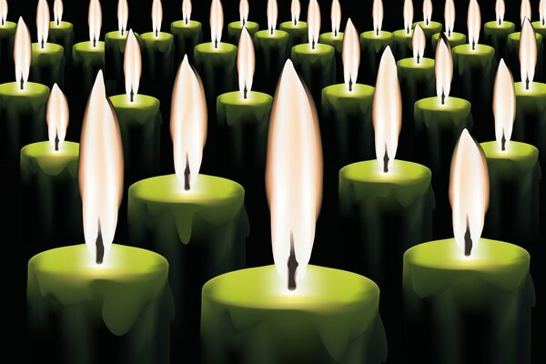 Molte candele verdi accese